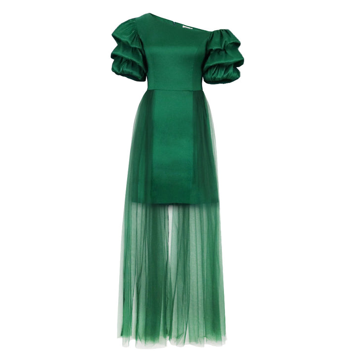 Damen Elegantes Tüllkleid mit asymmetrischem Ausschnitt und voluminösen Puffärmeln Echo Archiv
