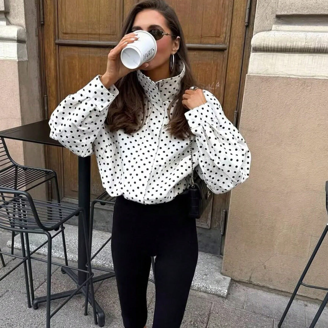 Damen Polka‑Dot Stehkragen‑Bluse mit oversized Ballonärmeln Echo Archiv