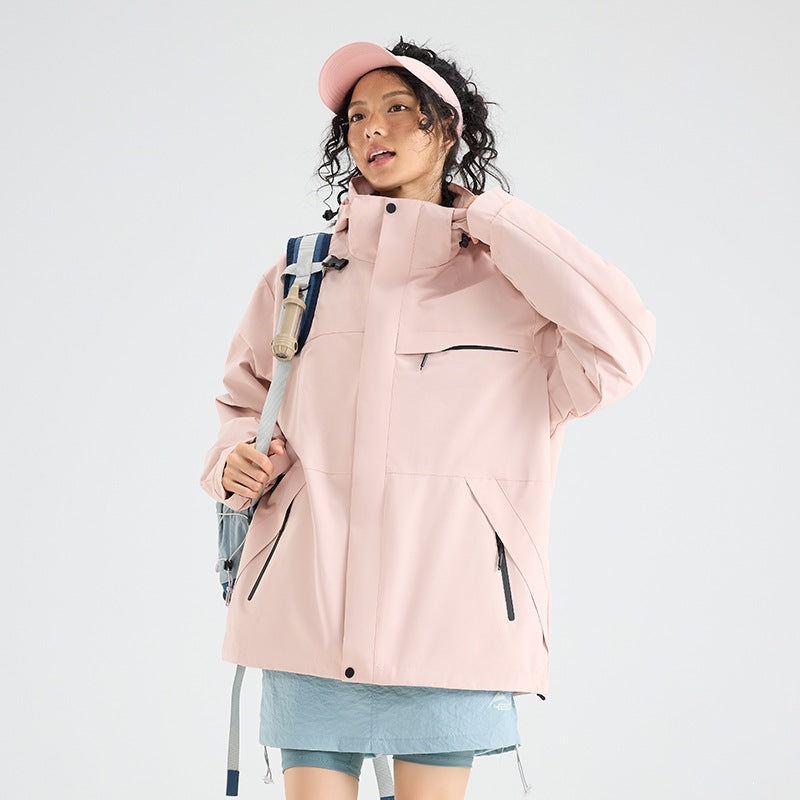 Herren Wasserdichte Outdoor-Softshelljacke mit Kapuze, hohem Stehkragen & Reißverschlusstaschen Echoarchiv