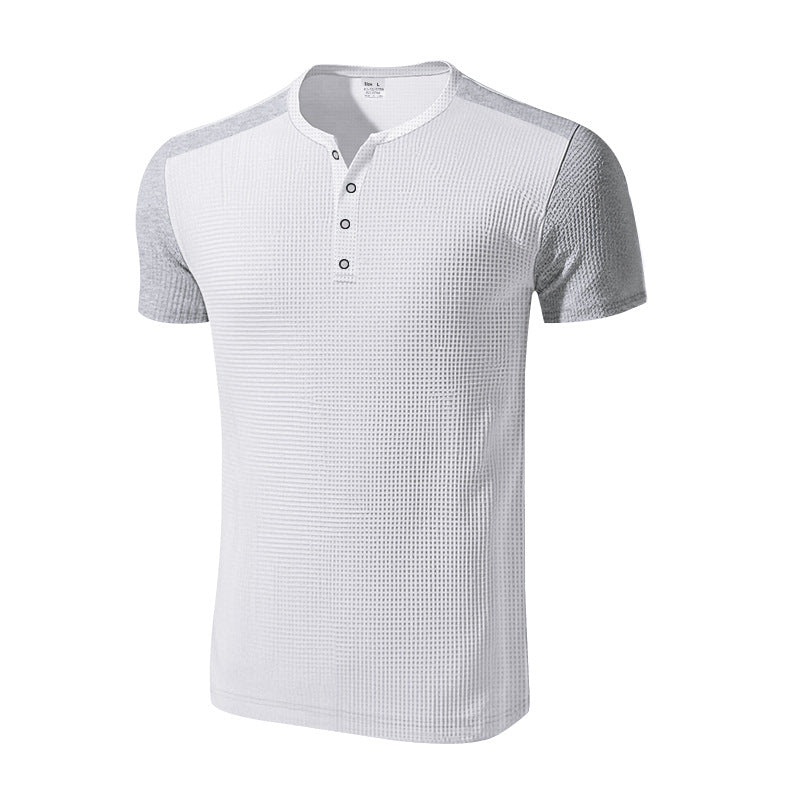 Herren Kurzarm-Henley-T-Shirt mit strukturierter Oberfläche und dezenter Knopfleiste Echoarchiv