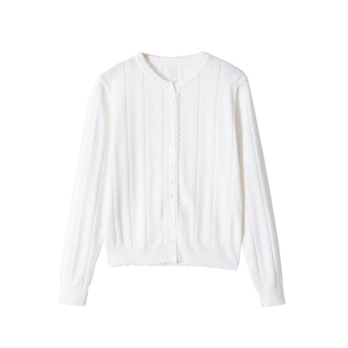 Damen Leichte Feinstrick-Cardigan mit Knopfleiste, Spitzenkante und Rippstruktur Echo Archiv