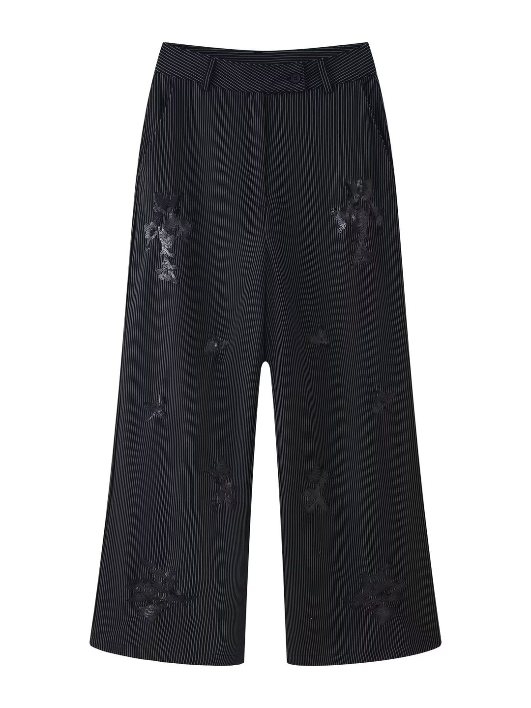 Damen Hochtaillierte Culotte-Hose mit Nadelstreifen und Pailletten-Applikation Echoarchiv
