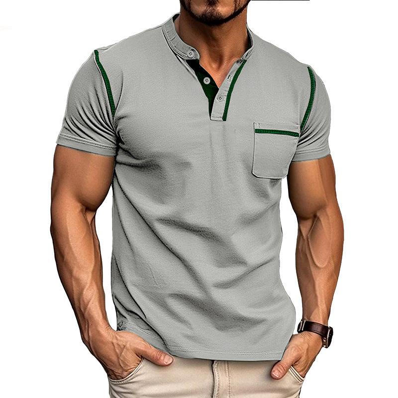Herren modisches Polohemd mit Henley-Ausschnitt und Brusttasche Echoarchiv