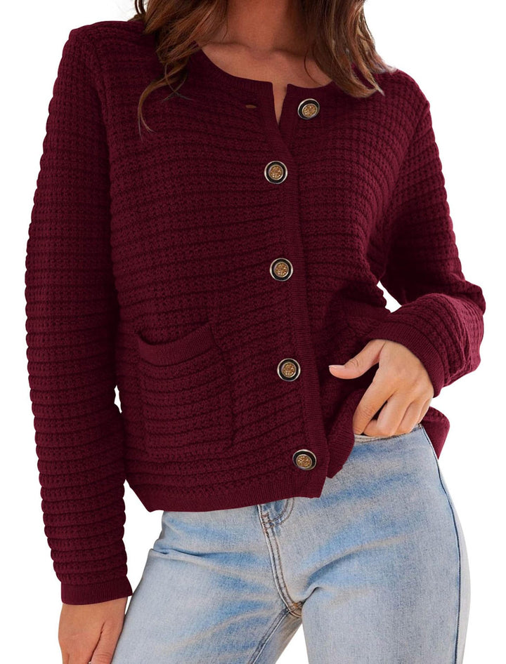 Damen modischer Cardigan mit dezenten Rippstrukturen und eleganten Knopfdetails Echoarchiv
