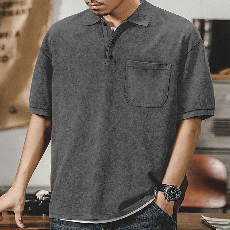 Herren lässiges Kurzarm-Polohemd mit Brusttasche und modernem Waschlook Echoarchiv