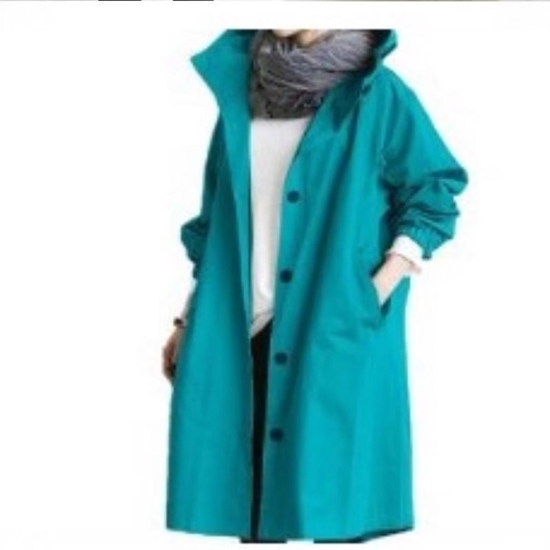Damen nan leichter Oversize Regenmantel mit Kapuze und verdecktem Verschluss Echo Archiv