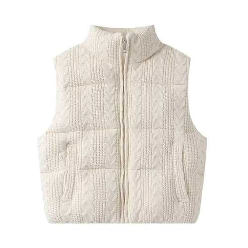 Damen nan gesteppte Strickweste mit Zopfmuster, Stehkragen und Reißverschluss Echo Archiv