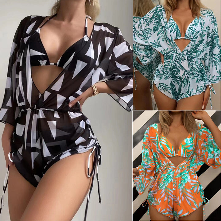 Damen Bikiniset mit transparentem Überwurf und modischem geometrischen Muster Echo Archiv