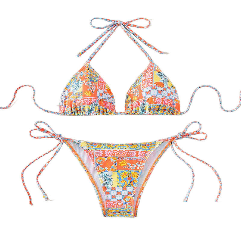 Damen Triangel-Bikini-Set mit verspielt floralem Muster und verstellbaren Bindebändern Echo Archiv