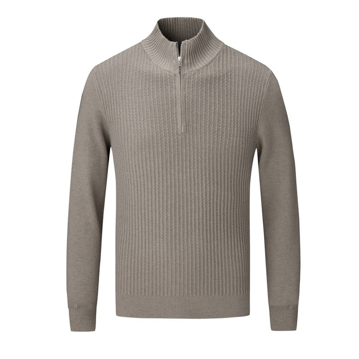 Herren Strickpullover mit modernem Stehkragen und feinem Rippdesign Echoarchiv