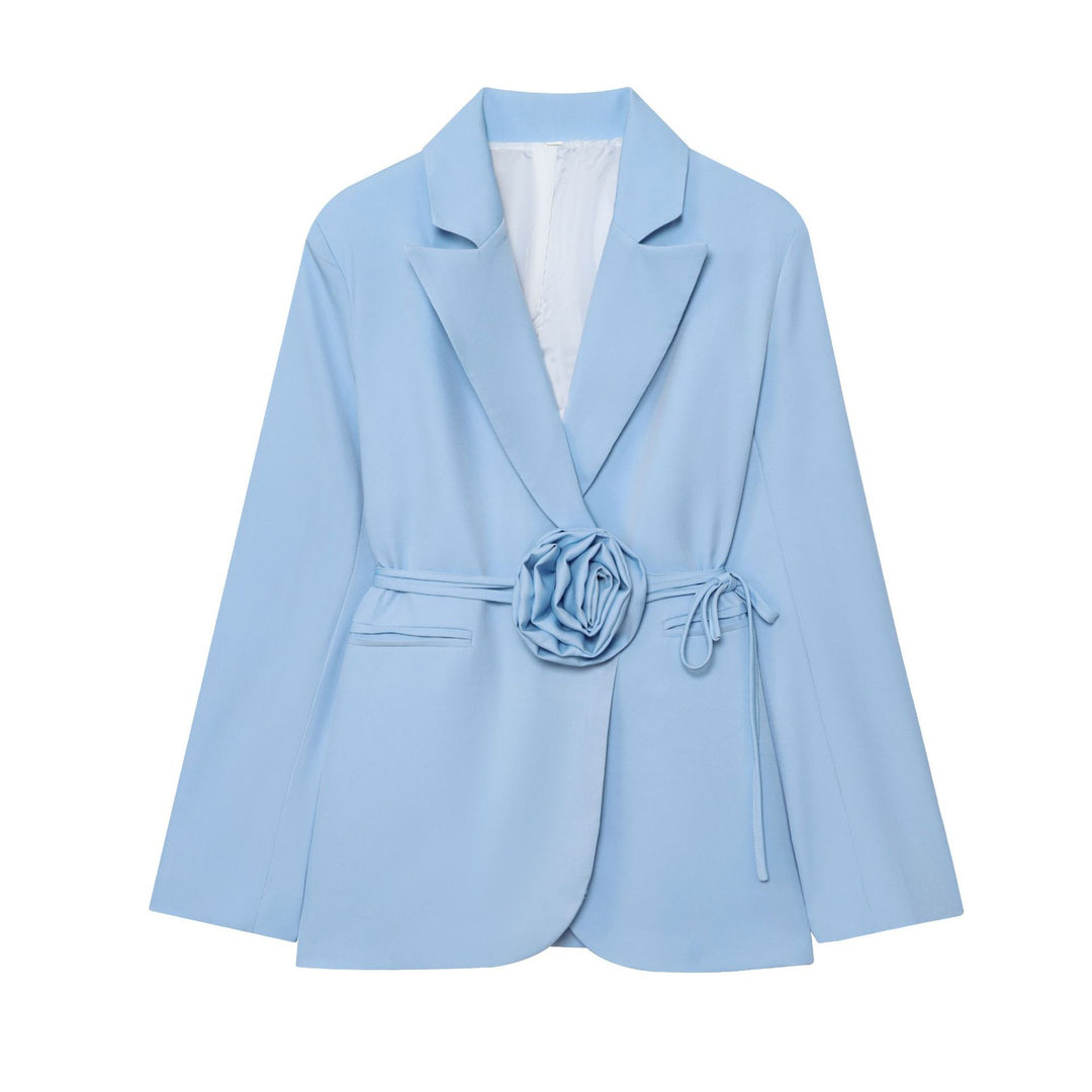 Damen nan taillierter Blazer mit dekorativer Rosenapplikation und Bindegürtel Echo Archiv