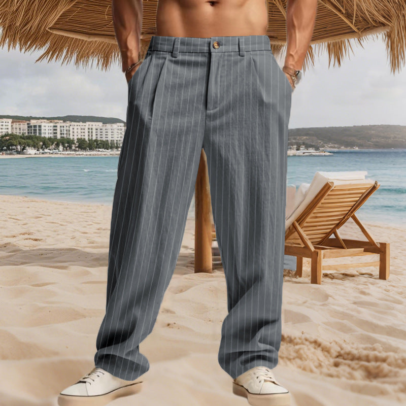 Herren lässige Strandhose mit vertikalem Streifenmuster und elastischem Bund Echoarchiv