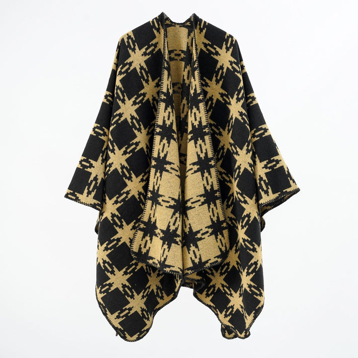 Damen Oversize-Jacquard-Cape mit Sternmotiv und kontrastierter Kettelkante Echo Archiv