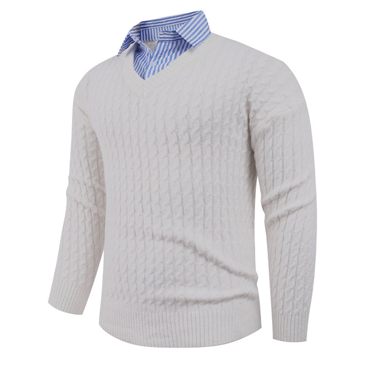 Herren Eleganter Strickpullover mit V-Ausschnitt und feiner Struktur Echoarchiv