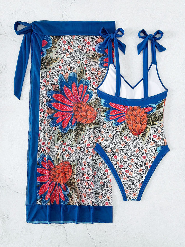 Damen Floral gemusterter Einteiler Badeanzug mit Wickelrock Echo Archiv