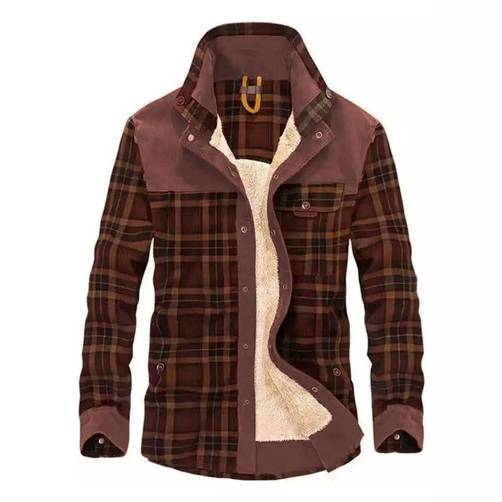 Herren Karo-Hemdjacke mit Teddyfutter und Wildlederimitat-Besatz Echoarchiv