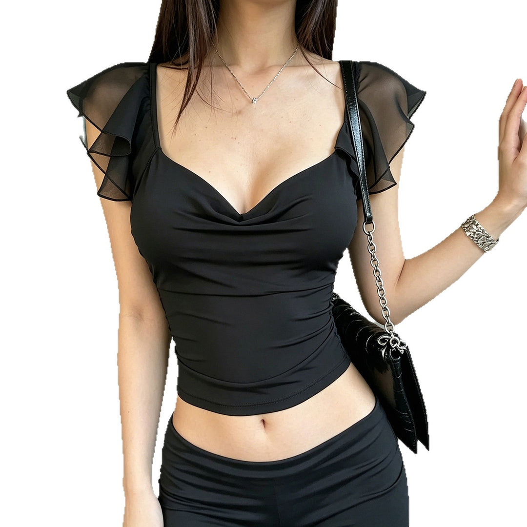 Damen elegantes Top mit schulterfreien Rüschendetails Echo Archiv