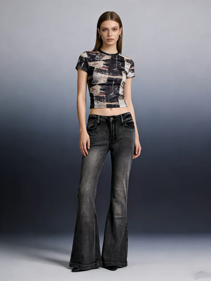 Damen elegantes cropped Oberteil mit Puffärmeln und Vintage-Stickerei Echo Archiv