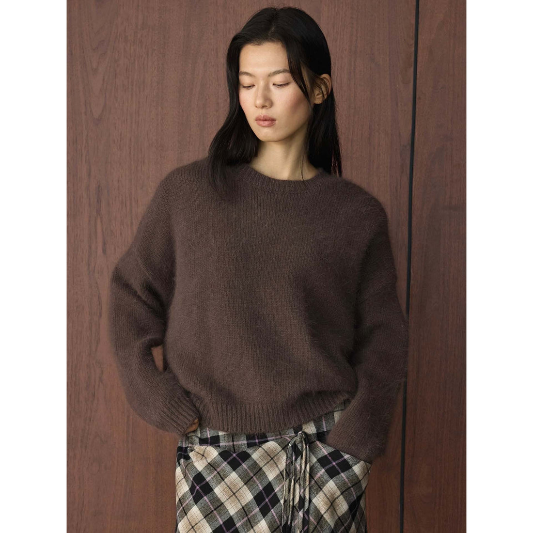 Damen Grobflauschiger Rundhals-Pullover aus Mohair‑Optik mit kastiger Silhouette Echoarchiv