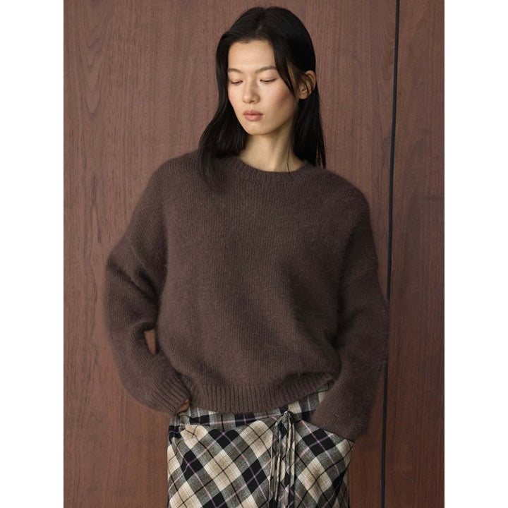 Damen Grobflauschiger Rundhals-Pullover aus Mohair‑Optik mit kastiger Silhouette Echoarchiv