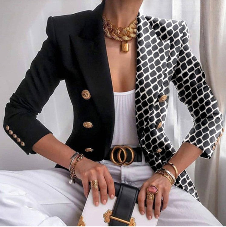 Damen Taillierter Doppelreihiger Blazer mit markanter Schulter, Goldknöpfen und Glitzer-Ombré – Valéne