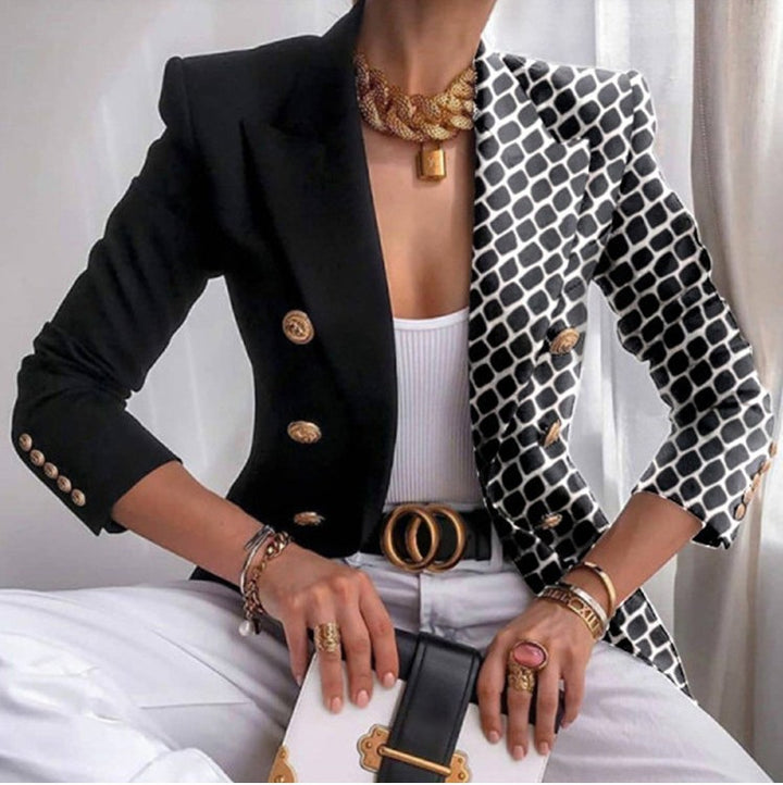 Damen Taillierter Doppelreihiger Blazer mit markanter Schulter, Goldknöpfen und Glitzer-Ombré – Valéne