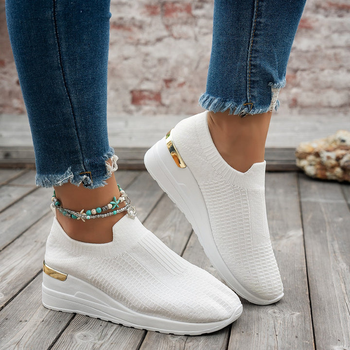 Damen  Sock-Sneaker mit elastischem Strickoberteil Leopardmuster und keilprofilsohle Echo Archiv