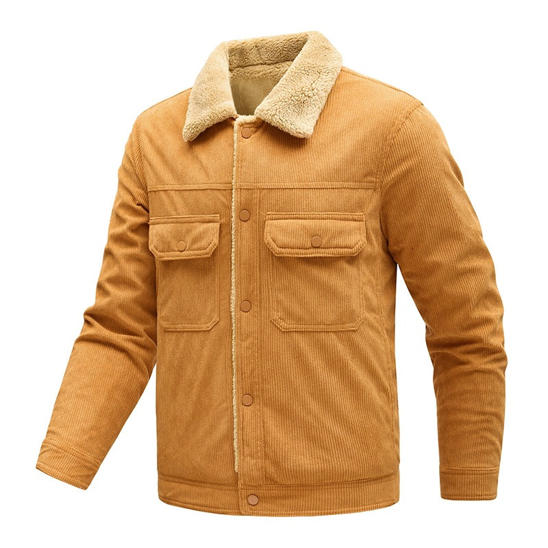 Herren Kordjacke mit Teddyfutter, Kunstfellkragen und Druckknopftaschen Echoarchiv