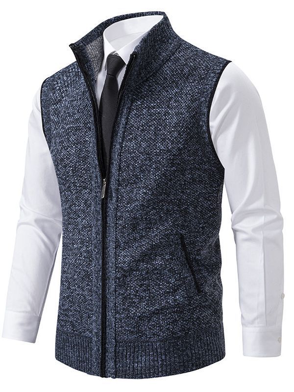 Herren elegante Strickweste mit hohem Kragen und praktischen Reißverschlusstaschen Echoarchiv
