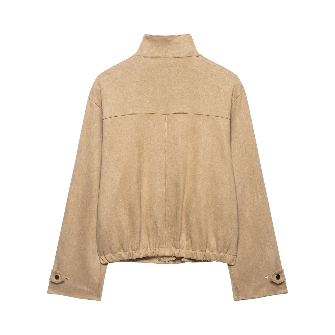 Damen Kurze Boxy-Jacke in Veloursoptik mit Stehkragen und Druckknopfleiste Echoarchiv