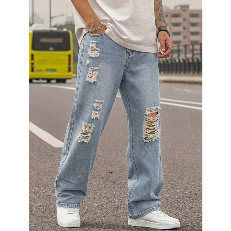 Herren Lässige Weit geschnittene Ripped Jeans Echoarchiv