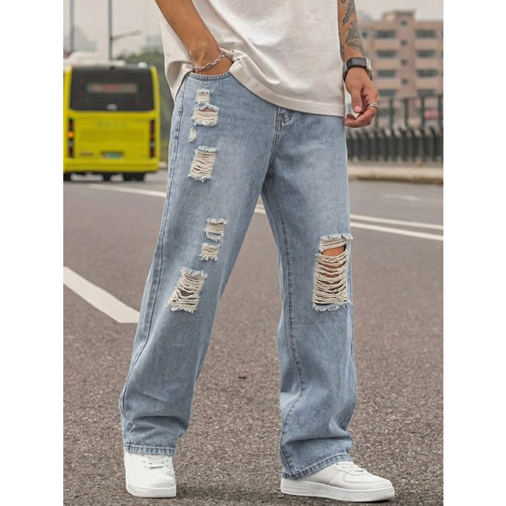 Herren Lässige Weit geschnittene Ripped Jeans Echoarchiv