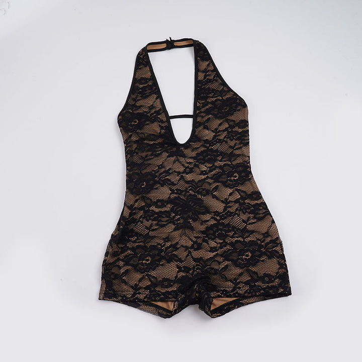 Damen verführerischer Spitzenbodysuit mit tiefem V-Ausschnitt und offenem Rücken Echo Archiv