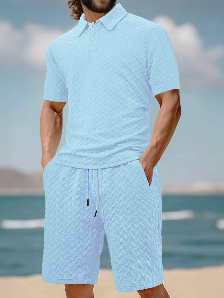 Herren nan geprägtes Strand-Ensemble mit offenem Kurzarm-Hemd und Kordel-Bermuda Echoarchiv