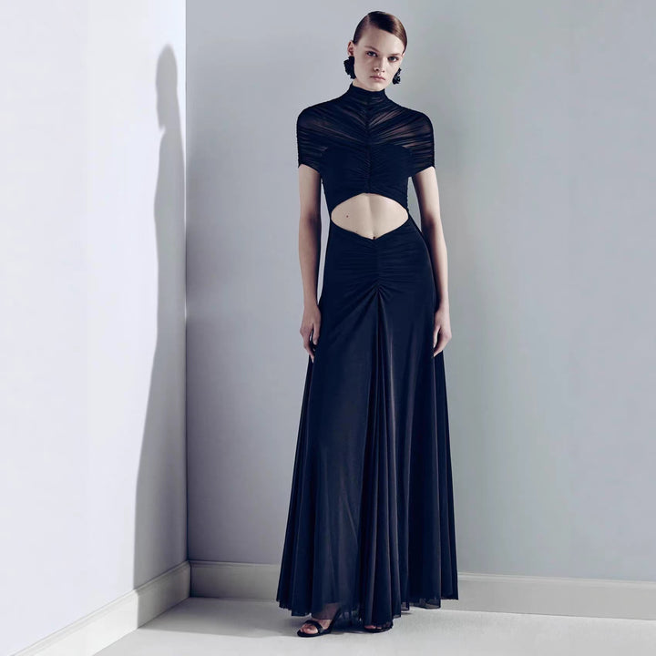 Damen Elegantes Cut-Out Maxikleid mit hochgeschlossenem Design und raffinierten Drapierungen Echo Archiv