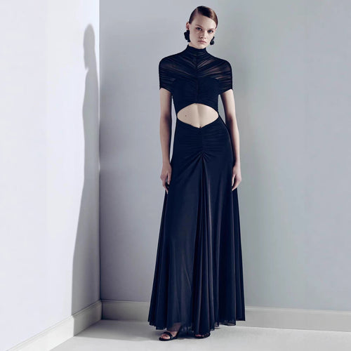 Damen Elegantes Cut-Out Maxikleid mit hochgeschlossenem Design und raffinierten Drapierungen Echo Archiv