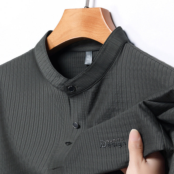Herren lässige Langarmbluse mit strukturiertem Design und modernem Stehkragen Echoarchiv