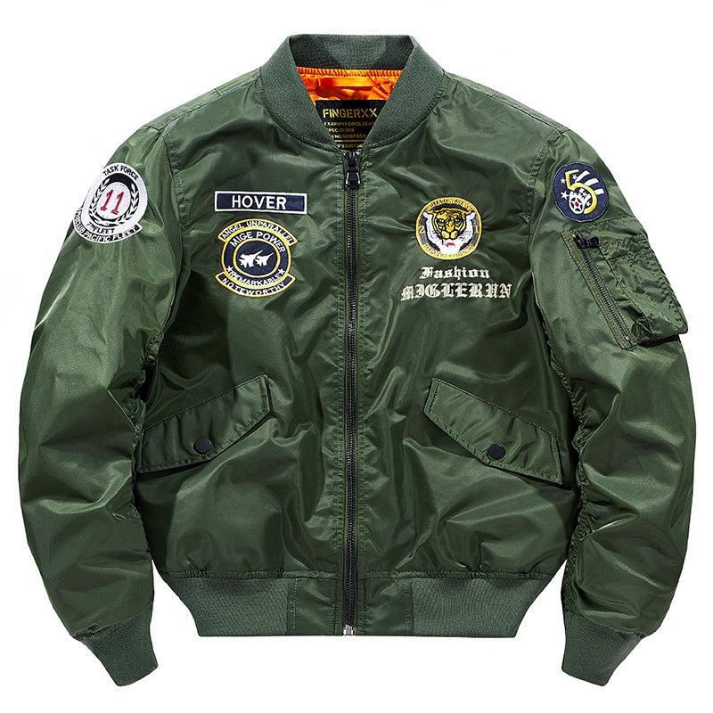 Herren  bestickte pilot-inspirierte flug-bomberjacke mit seitlichem reißverschlusstaschen utility pocket Echo Archiv