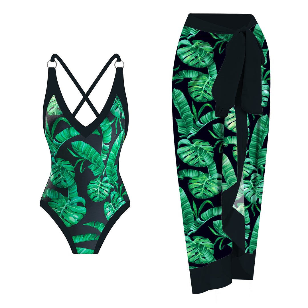 Damen Badeanzug mit floralem Design und passendem Strandrock Echo Archiv