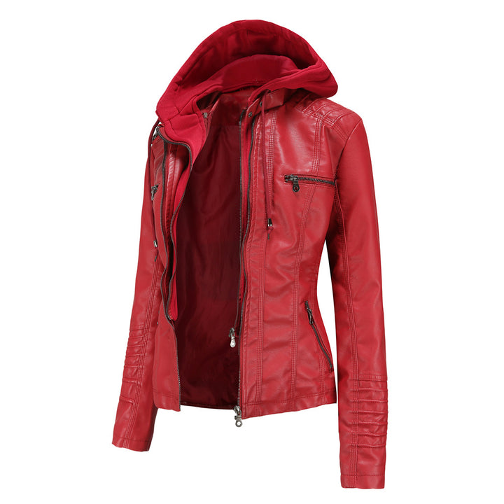 Damen nan taillierte Kunstlederjacke mit Kapuze, gesteppter Armblende und verdeckten Reißverschlusstaschen Echo Archiv