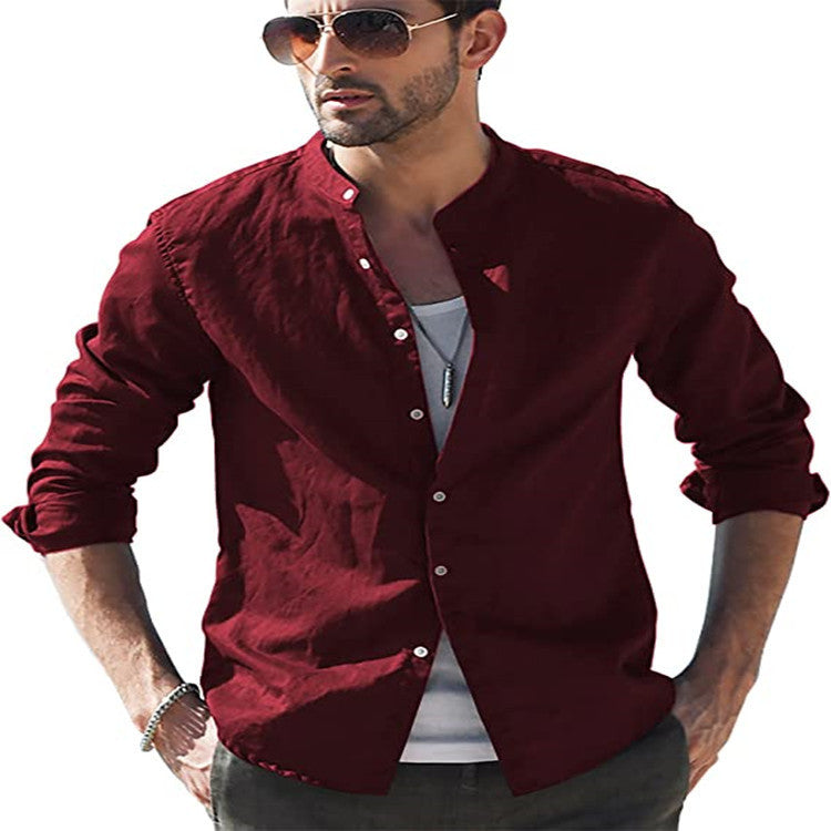 Herren Langarmhemd mit modernem Stehkragen und lässigem Look Echoarchiv