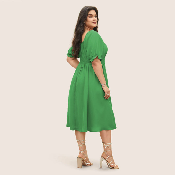 Damen Midi-Kleid mit Puffärmeln und elastischem Taillenbund Echo Archiv
