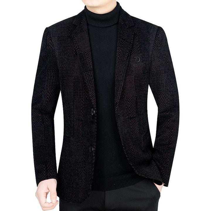 Herren Slim-Fit Samtstruktur-Sakko mit Glencheck-Optik – Tianoro