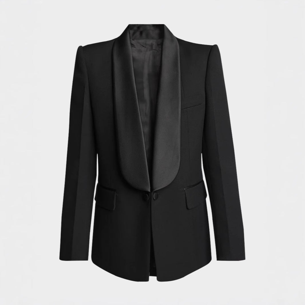 Damen Elegantes Smokingset mit Satin-Schalkragen und weitem Palazzohosen-Schnitt Echoarchiv