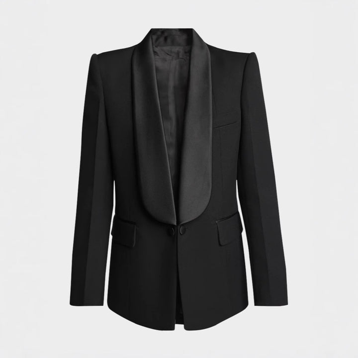 Damen Elegantes Smokingset mit Satin-Schalkragen und weitem Palazzohosen-Schnitt Echoarchiv
