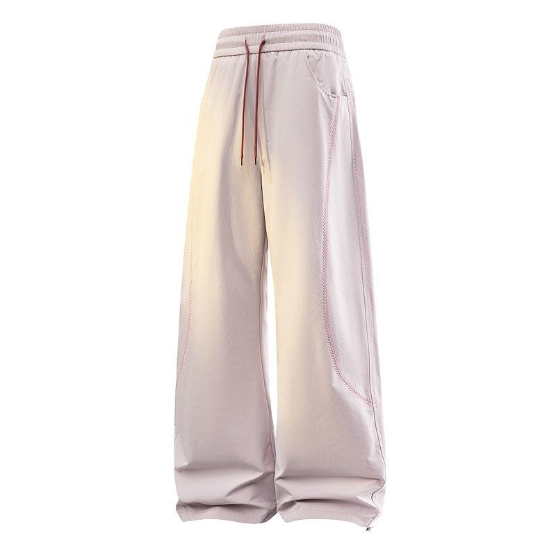 Damen Weite Baggy-Freizeithose mit Tunnelzugbund, kontrastierenden Ziernähten & verstellbarem Saum Echoarchiv