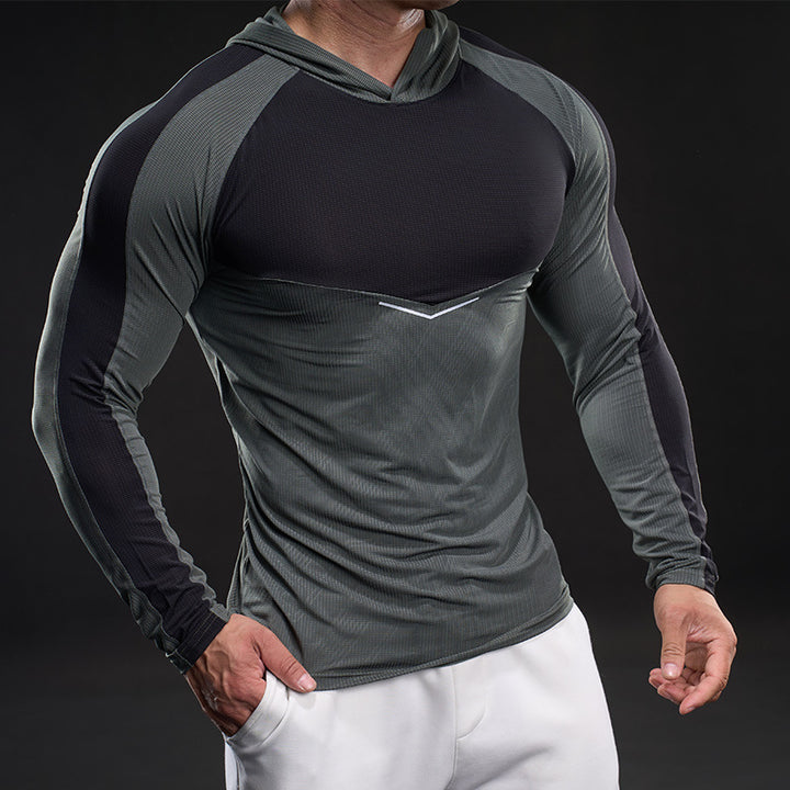 Herren sportliches Langarm-Funktionsshirt mit Kapuze und atmungsaktivem Design Echoarchiv
