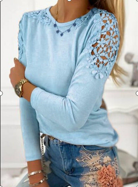 Damen nan langärmeliges Feinstrickshirt mit Häkelspitzen-Schultereinsätzen und Rundhalsausschnitt Echo Archiv