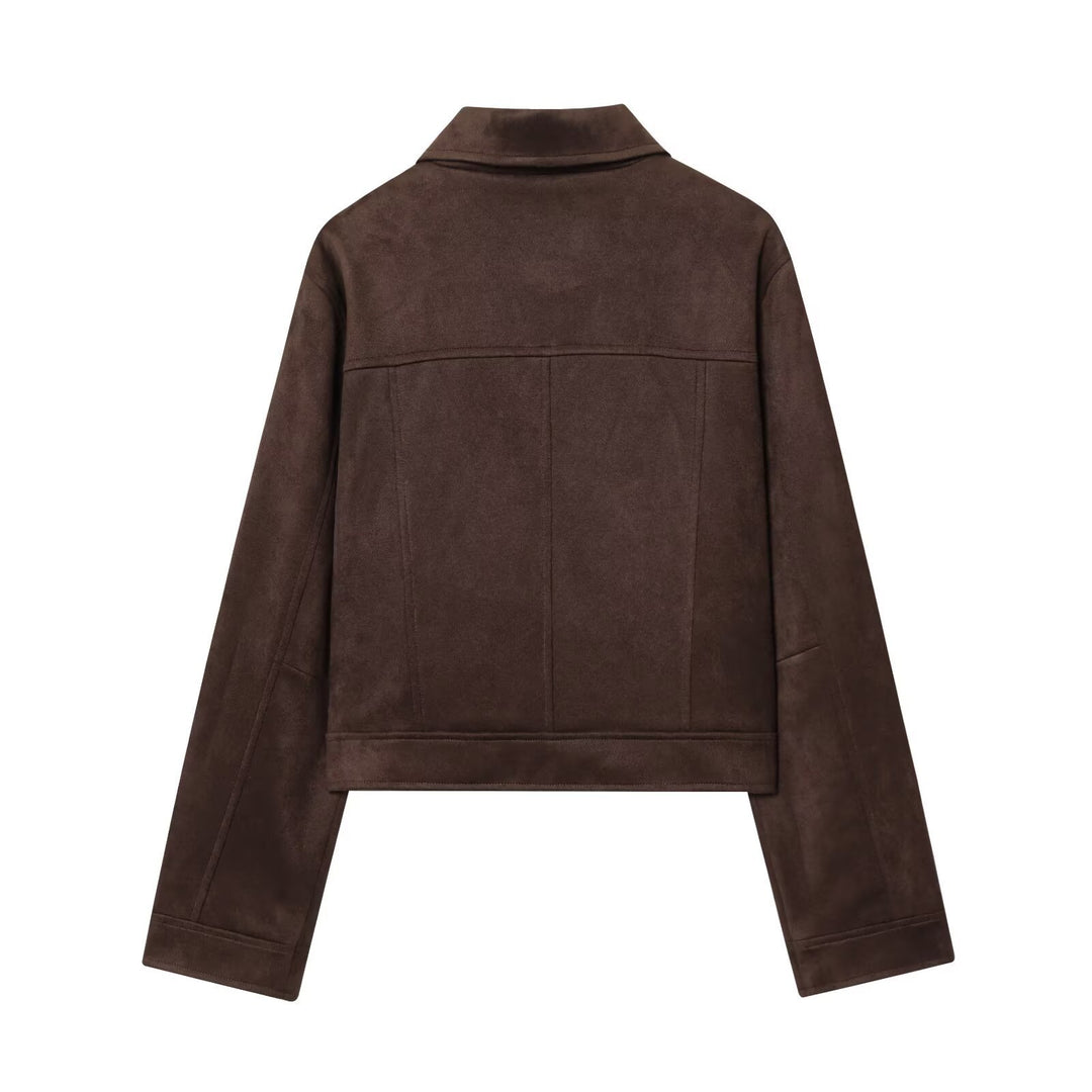 Damen 30+ kurz geschnittene Veloursjacke im Blousonstil mit Hemdkragen und verdeckter Druckknopfleiste Echo Archiv