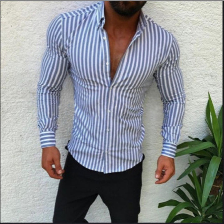Herren Figurbetontes Button-Down-Hemd mit vertikalen Kontraststreifen und tailliertem Schnitt Echo Archiv